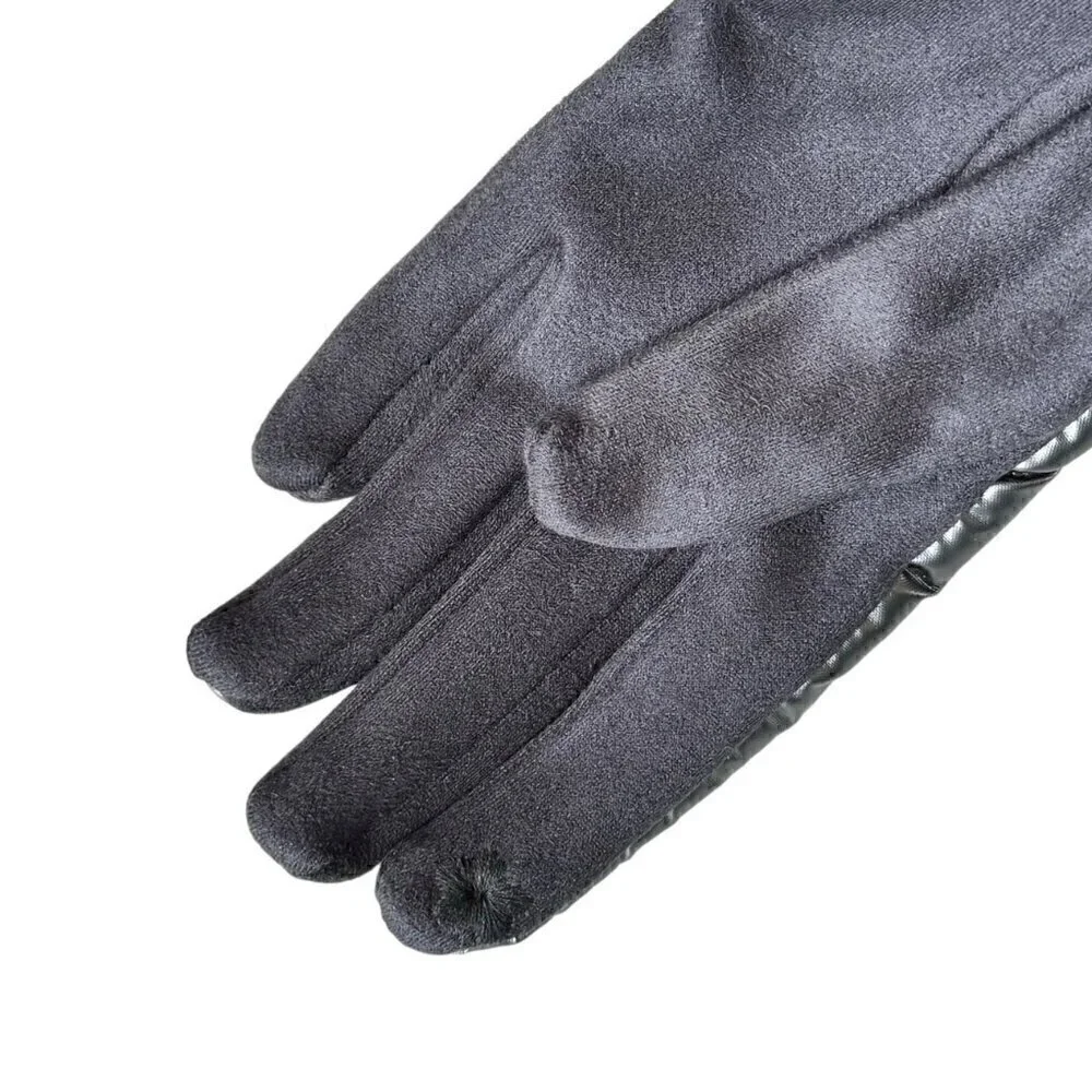 NEW Winter Puffer Gloves Sz.M 7 Gray Metallic Nylon Fleece Touchscreen Friendly